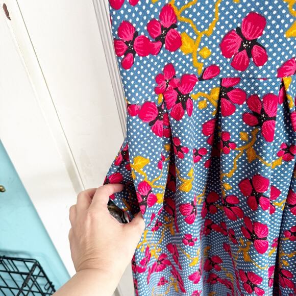 LuLaRoe Colorful Floral Amelia Dress Blue Pink Orange White A-Line Pockets Large - Picture 9 of 14